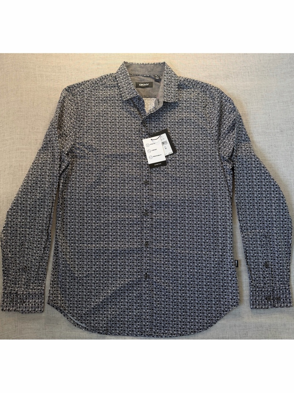 DKNY Men's Navy Geometric-Print Button Down Shirt